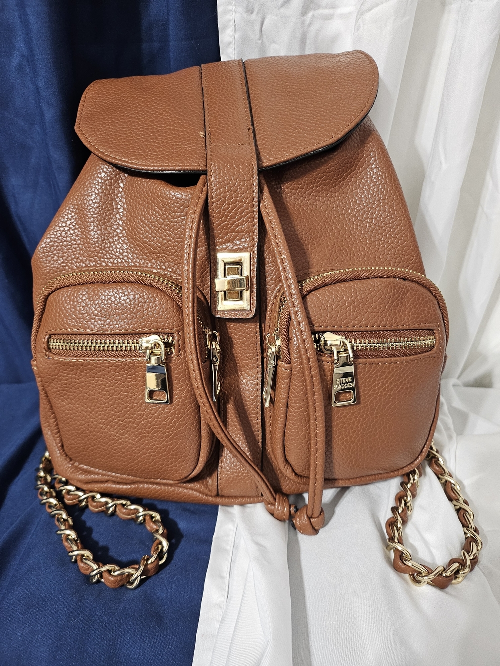 Steve Madden Tan Brown Pebbled Backpack with Gold Hardware